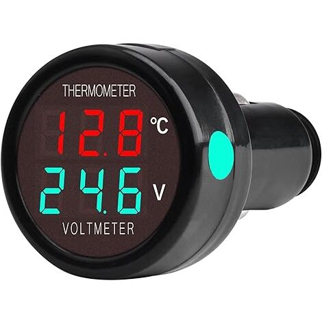 Car Digital Voltmeter & Thermometer - DC 12V/24V/36V LED Display For Battery Voltage & Interior Temp