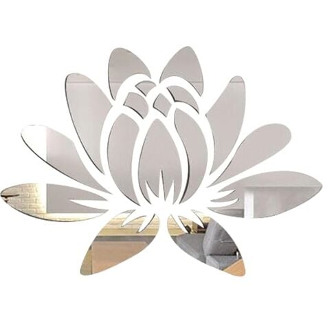 SHINING HOUSE 3D Acrylic Mirror Lotus Flower Wall Sticker Self-Adhesive Removable Eco-Friendly Wall Decals for Home Bedroom Living Room Bathroom Decoration 13.7 x 9.8 Inch, Silverware