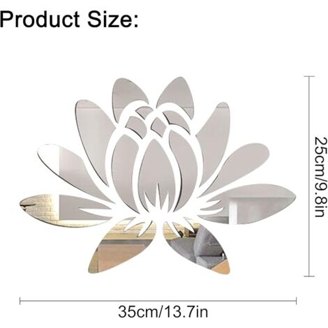 SHINING HOUSE 3D Acrylic Mirror Lotus Flower Wall Sticker Self-Adhesive Removable Eco-Friendly Wall Decals for Home Bedroom Living Room Bathroom Decoration 13.7 x 9.8 Inch, Silverware