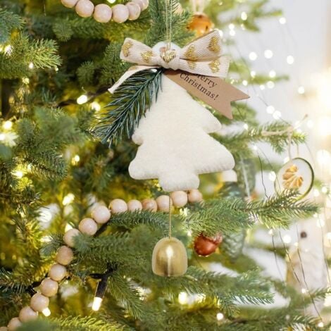 SHINING HOUSE Pack Christmas Tree Ornaments with Star Bells 2024 Plush Xmas Tree Topper for Christmas Party Holiday Decor, White