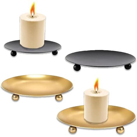 SHINING HOUSE Candle Holders 4 Pieces Metal Candle Plates Retro Candelabra Iron Candle Plate Candlestick Holders for Home Party Weddings Spa Christmas