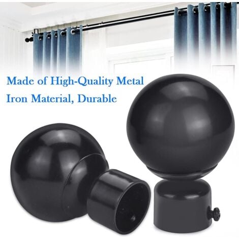 SHINING HOUSE 2PCS Iron Rod End Cap 28mm Round Curtain Rod End Caps Rustproof Curtain Pole Finial Durable Anti-fade with Screws for Office Home Hotel Dining Room - Black