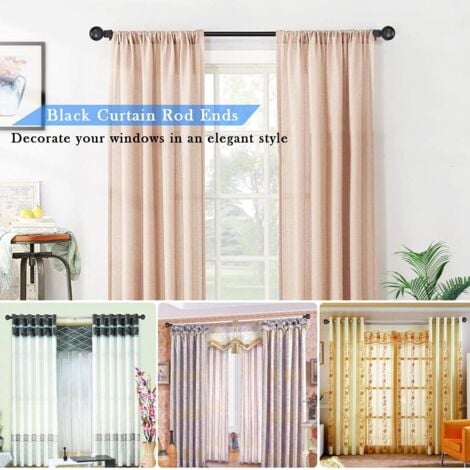 SHINING HOUSE 2PCS Iron Rod End Cap 28mm Round Curtain Rod End Caps Rustproof Curtain Pole Finial Durable Anti-fade with Screws for Office Home Hotel Dining Room - Black