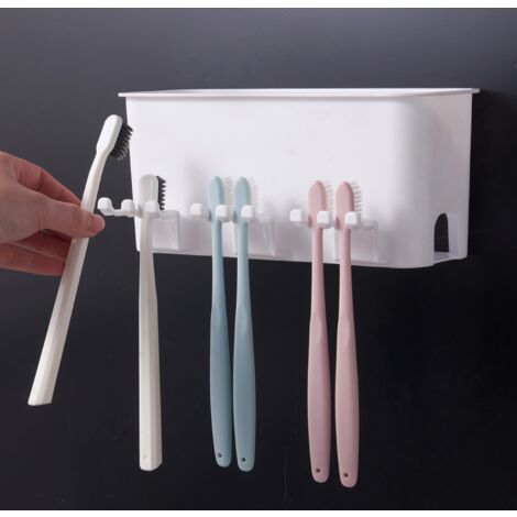 SHINING HOUSE Wall Mounted Toothbrush Holder with 3 Cups, Self Adhesive Toothbrush Holder, Electric Toothbrush Stand, Multifunction Bathroom Storage Rack, No Drilling
