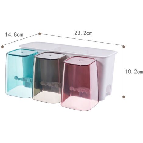 SHINING HOUSE Wall Mounted Toothbrush Holder with 3 Cups, Self Adhesive Toothbrush Holder, Electric Toothbrush Stand, Multifunction Bathroom Storage Rack, No Drilling