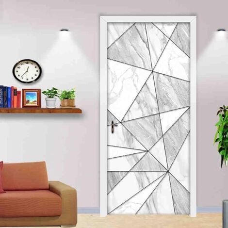 SHINING HOUSE Self Adhesive Door Sticker 3D Geometric Marble Texture Decoration Photo Wallpaper Wall Stickers Living Room Bedroom Jewelry Mural