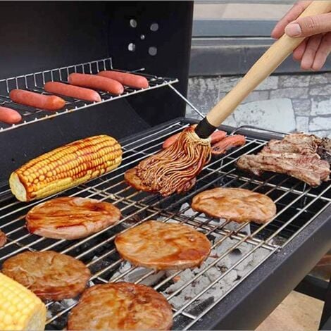 SHINING HOUSE for BBQ, Kitchen Basting Brushes for Barbecue Sauce with Long Wooden Handle Extra Replacement for Cooking