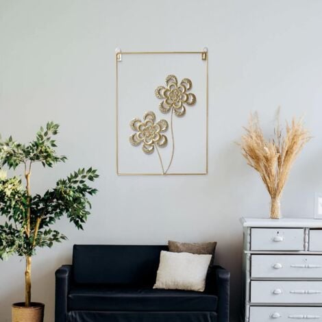 SHINING HOUSE 3pcs Gold Wall Decor Set, Modern Minimalist Abstract Line Art Ginkgo Leaf Metal Sculptures for Living Room Bedroom Office Wall, 30x40cm