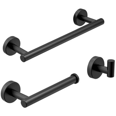 SHINING HOUSE Matte Black Bathroom Accessories, Toilet Roll Holder/Wall Mounted Towel Rack/Hook, 3 Pieces