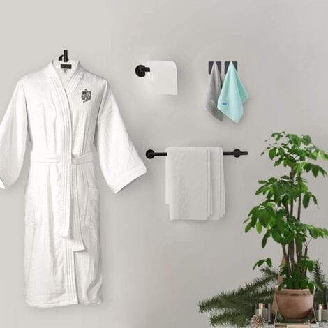 SHINING HOUSE Matte Black Bathroom Accessories, Toilet Roll Holder/Wall Mounted Towel Rack/Hook, 3 Pieces
