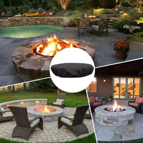 SHINING HOUSE Round Fire Pit Cover, Outdoor Fire Pit Cover - Full Coverage Outdoor Fireplace Cover, 600D Oxford Patio Fire Pit Protector for Built-in Round Fire Pits