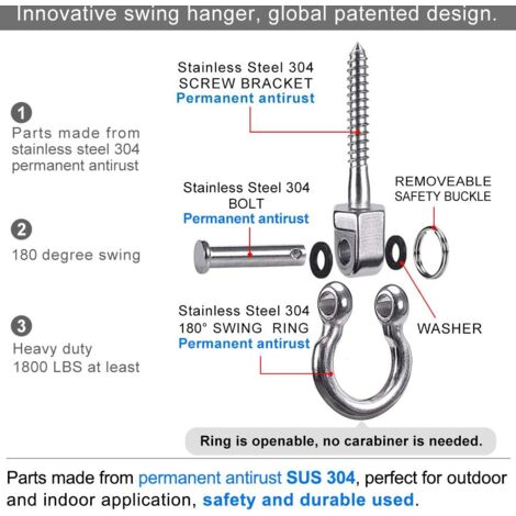 2 Set Swing Hanger, 304 Stainless Steel Hanging Chair Hanger, Swing Capacity Ceiling Hook