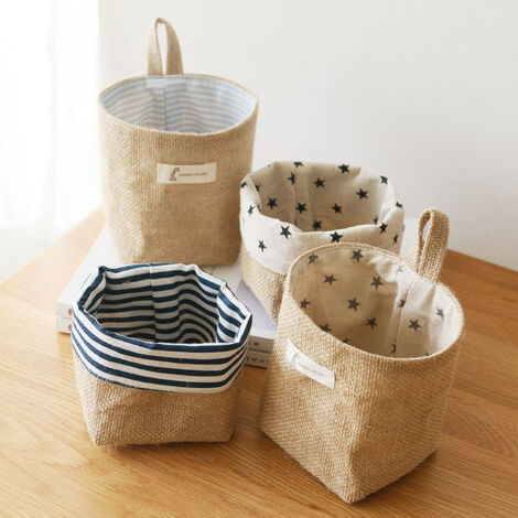 Cotton Linen Storage Basket, 3pcs Foldable Linen Storage Box, Hanging Storage Bag, for Toys, Makeup, Small Stuff, Keys, Toilet Paper, Potted Plants