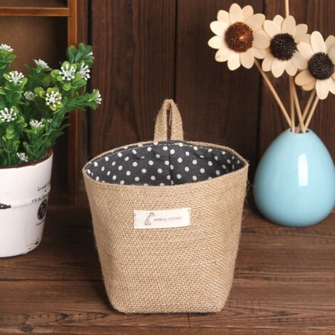 Cotton Linen Storage Basket, 3pcs Foldable Linen Storage Box, Hanging Storage Bag, for Toys, Makeup, Small Stuff, Keys, Toilet Paper, Potted Plants