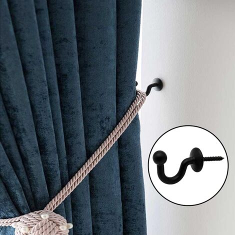 Pack of 4 61mm Black Metal Curtain Tiebacks Wall Mounted Curtain Holdbacks U Design Multifunctional Curtain Tiebacks for Gathering Curtains and Hanging Clothes or Bags