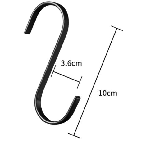 10pcs Flat S Hooks Metal Hanging Hook Heavy Duty Kitchen Hook,Multifunctional Hooks for Kitchen or Meat Butcher Clothes Plants Gardening Tools,Black
