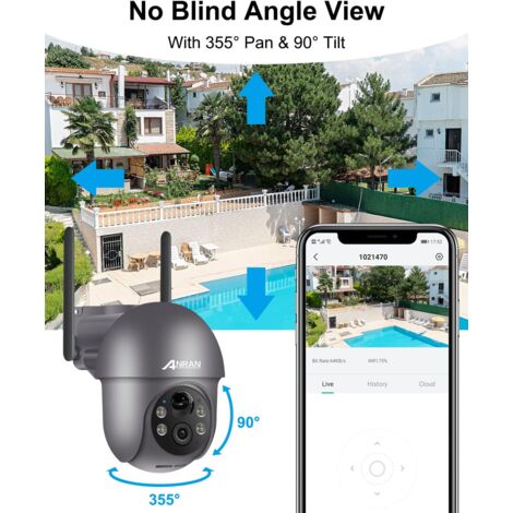 Telecamera/Videocamere di sorveglianza esterni 5MP a Batteria Senza Fili, Telecamera con Pannello Solare, Rilevamento del Movimento PIR, Visione Notturna FHD, Supporto Alexa, ANRAN Q01 Max Grigio