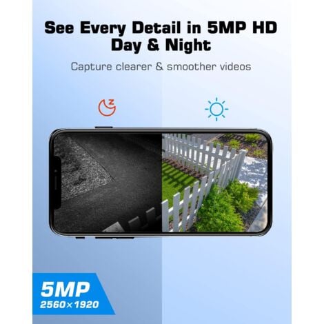 Telecamera/Videocamere di sorveglianza esterni 5MP a Batteria Senza Fili, Telecamera con Pannello Solare, Rilevamento del Movimento PIR, Visione Notturna FHD, Supporto Alexa, ANRAN Q01 Max Grigio