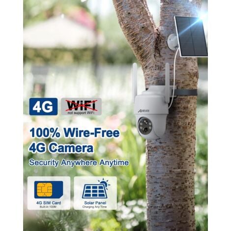 Videocamere di sorveglianza per esterni 4G/3G LTE Telecamera con SIM 4G da Esterno, 2K ,enza WIFI, 360° PTZ Telecamera a Batteria con Pannello Solare +Scheda SD, Visione Notturna ANRAN G1-Bianco