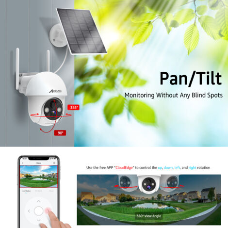Videocamere di sorveglianza esterni 2K Telecamera WiFi Esterno Batteria, 360° PTZ Senza Fili con Pannello Solare, PIR e Rilevamento del Movimento,Visione Notturna Colori, Audio a 2 Vie,ANRAN Q01Bianco