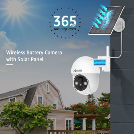 Videocamere di sorveglianza esterni 2K Telecamera WiFi Esterno Batteria, 360° PTZ Senza Fili con Pannello Solare, PIR e Rilevamento del Movimento,Visione Notturna Colori, Audio a 2 Vie,ANRAN Q01Bianco