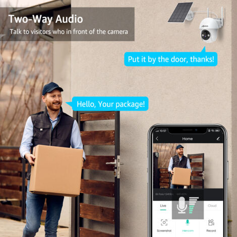 Videocamere di sorveglianza esterni 2K Telecamera WiFi Esterno Batteria, 360° PTZ Senza Fili con Pannello Solare, PIR e Rilevamento del Movimento,Visione Notturna Colori, Audio a 2 Vie,ANRAN Q01Bianco