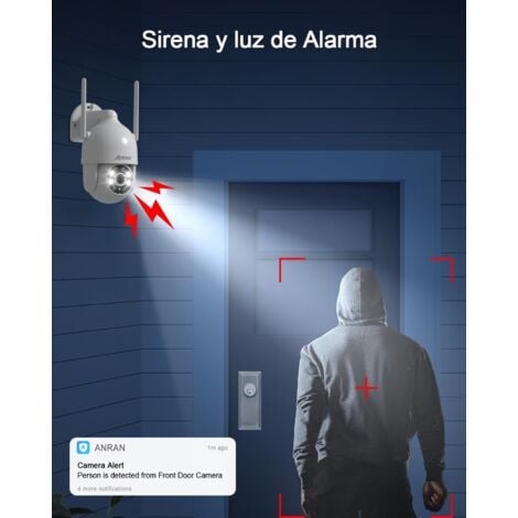 Telecamera/Videocamere di sorveglianza per interni e esterni 3MP Telecamera Wi-Fi Esterno 2K HD, Telecamere WiFi Esterne 360 Gradi, Rilevamento del Movimento con Sirena, ANRAN