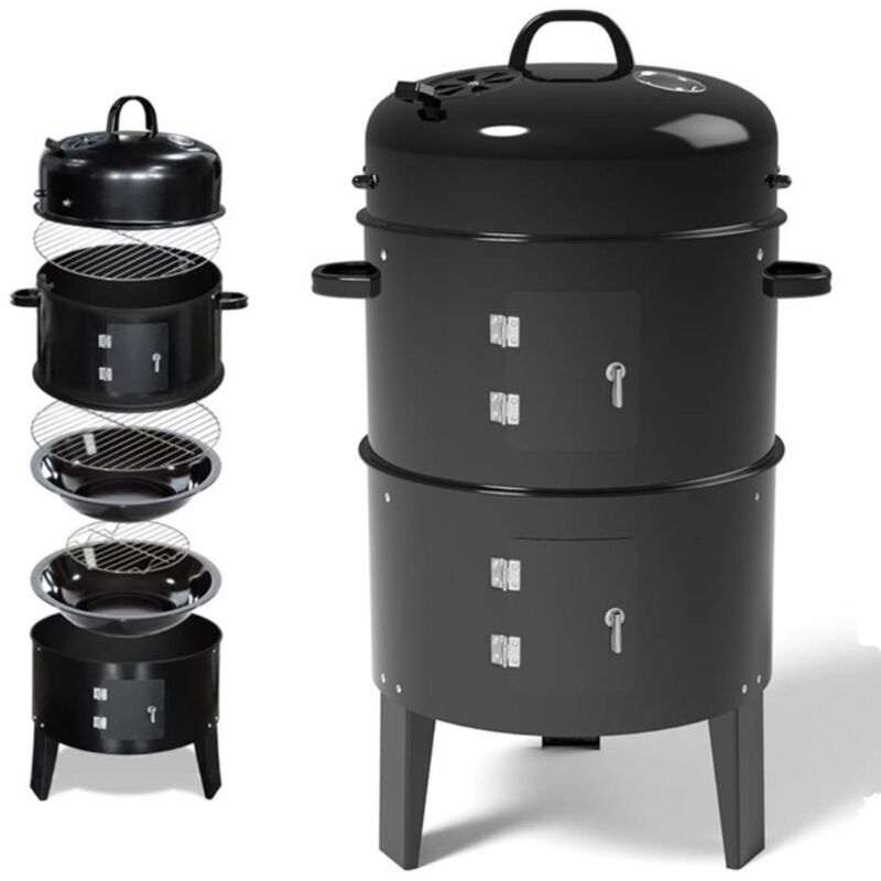 Fumoir vertical à charbon de bois 80 cm – Thermomètre intégré – Conception à trois chambres – Capacité de cuisson élevée - 2