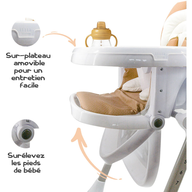 Chaise haute évolutive pliable et réglable pour bébé et enfant Youpa-la  Couleur Gris