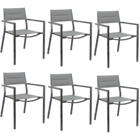 Lot de 6 Chaises de jardin Exterieur empilable Fauteuil Terrasse en aluminium (1/5)