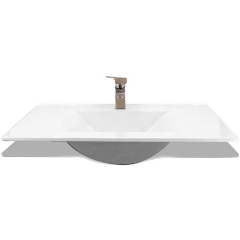 Vasque à encastrer céramique blanche 75 x 35 cm – Épaisseur 14 cm – Trou de robinetterie et vidage inclus – Pour salle de bain moderne