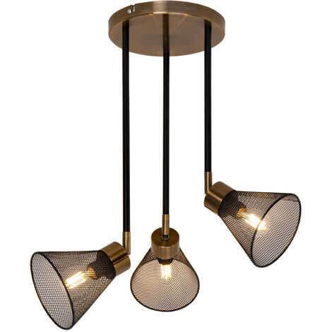 Suspension moderne Garvin 52cm 3 abats jours métal noir compatible LED (1/4)