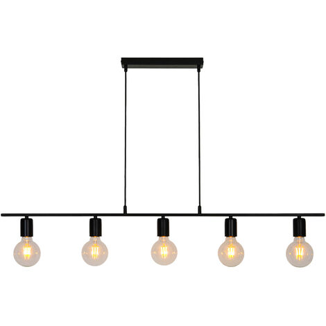Suspension réglable 5 ampoules E27 en métal noir – Hauteur 115cm – Largeur 115cm – Puissance max 40W – Compatible LED – Sampa (1/3)