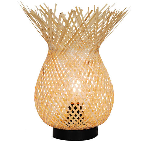 Lampe dintérieure Hawai métal noir bambou naturel compatible LED (1/4)