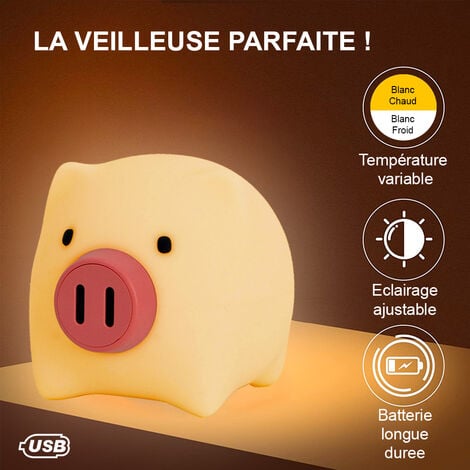 Veilleuse Piggy pour enfant tactile en silicone LED