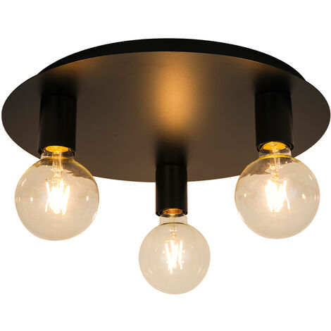 Eclairage plafond Lina 3 ampoules métal noir compatible LED (1/3)