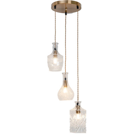 Suspension en escalier Cathy 130cm réglable métal et verre transparent – Puissance 28W – Culot E14 – Largeur 30cm – Sampa