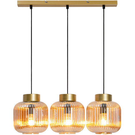 Suspension Apedo, Suspension En Métal/Verre Noir/Fumé/Clair, Lampe Au Design Moderne Rétro / Vintage Avec Abat-Jours En Verre ( 30cm), Hauteur Max 145,5cm, 3 X E27, Sans Ampoule