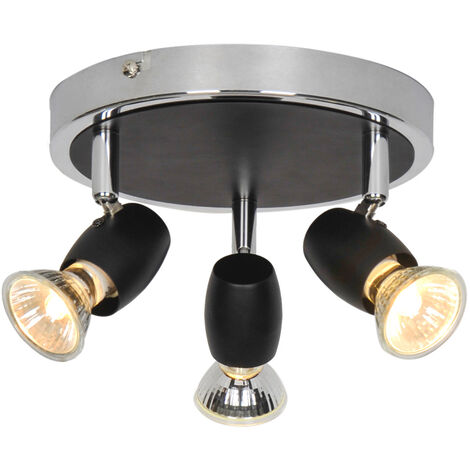 Eclairage plafond Alliage 3 ampoules métal noir chromé compatible LED (1/4)