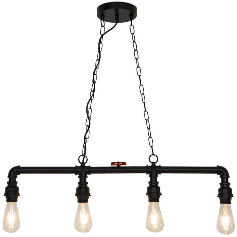 Lustre ou plafonnier Robin 100cm réglable métal noir et rouge compatible LED (1/4)