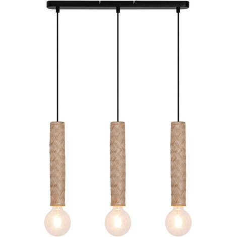 Suspension moderne Nala 132cm réglable 3 ampoules métal et bambou LED (1/4)