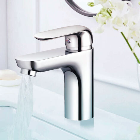 Robinet de salle de bain mitigeur lavabo chromé design chic (1/3)