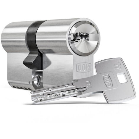 DOM – Cylindre de serrure haute sécurité IX6 SR nickelé – Double entrée avec barre anti-perçage – Livré avec 3 clés à bille réversibles