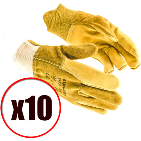 Lot de 10 paires de gants de travail manutention cuir fleur de bovin EN388 Taille - Taille 11