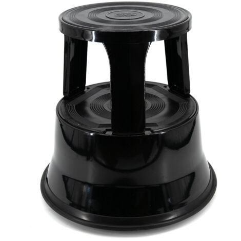 Tabouret marchepied mobile antidérapant noir 2 hauteurs 150 kg – Acier robuste – 3 roulettes rétractables – Norme EN 131 – Safetool (1/5)