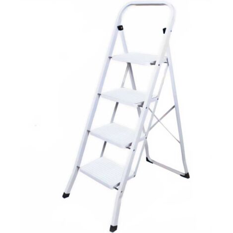 Escabeau 4 marches Echelle pliable en acier blanc 150 kg (1/5)