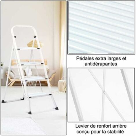 Escabeau Pliable 3 Marches HYTAMA – Blanc Laqué – Charge 150kg