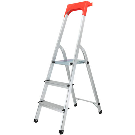 Escabeau pliable 3 marches en aluminium – Charge max 150 kg – Hauteur de plateforme 55 cm – Pieds antidérapants interchangeables – Safetool