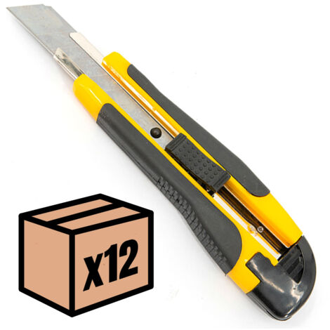 Lot de cutters professionnels jaunes Couteau utilitaire rétractable avec 100 lames 18mm Taille - Lot de 12 (1/5)