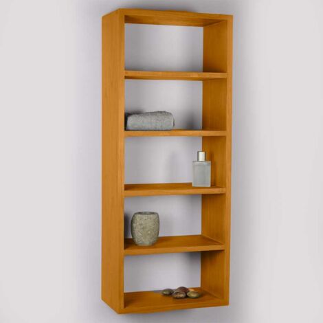 Colonne salle de bain armoire suspendue meuble murale en teck naturel H100x40 (1/5)